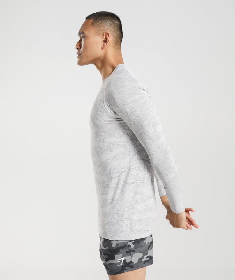 Men's Gymshark Geo Seamless Long Sleeve T-Shirts Light Grey | CA ND3170